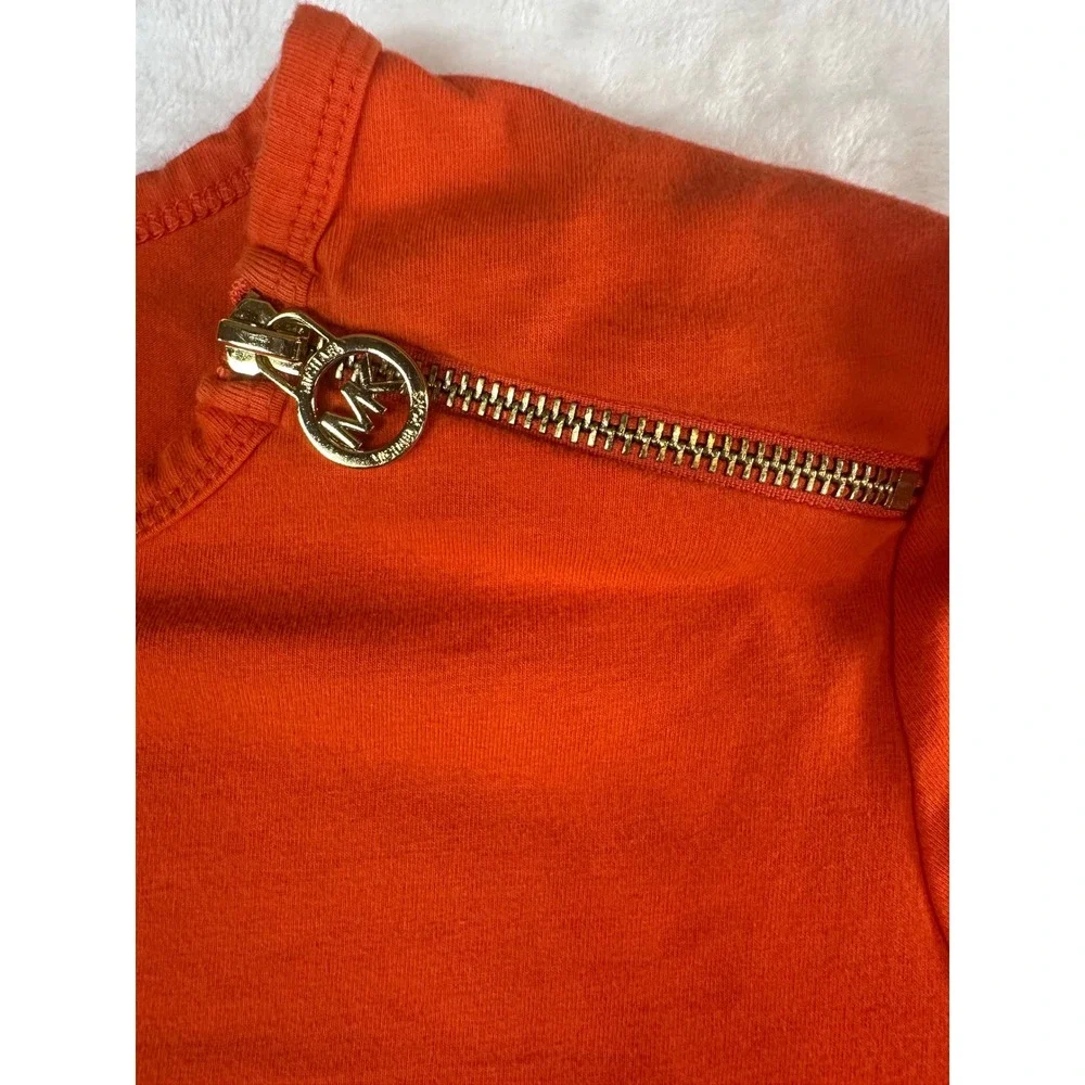 Michael Kors Orange Shoulder Zip Ruched Side T-Shirt XL